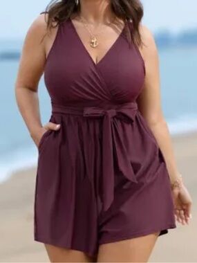 BloomChic Twist Front Swim Romper with Pockets NEW